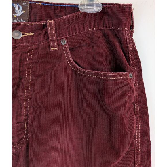 Hollister Mens Casual Classics Burgundy Corduroy Jeans 32x29 Straight 90s Vibe - Picture 3 of 11